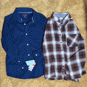 Blue Polka Dot Shirt and Brown Plaid Shirt